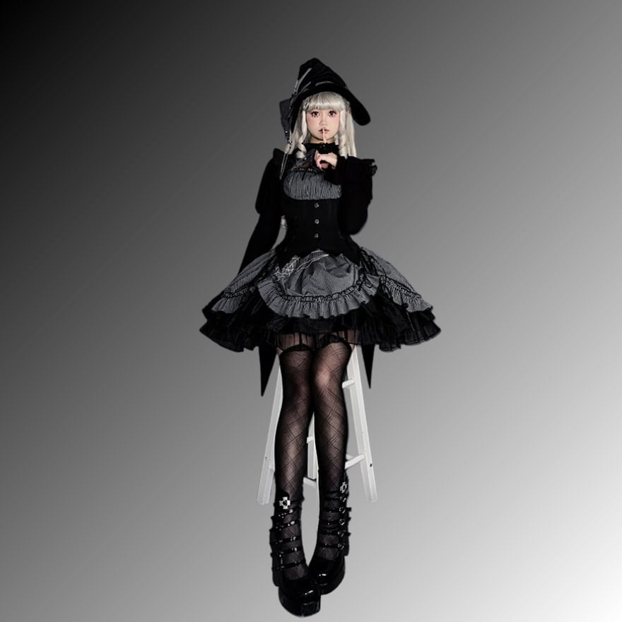 ゴスロリ ブラウス 長袖 Alice Girl 魔女シリーズ シアードット切替