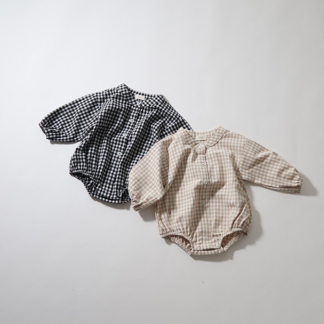 ギンガムチェックロンパース