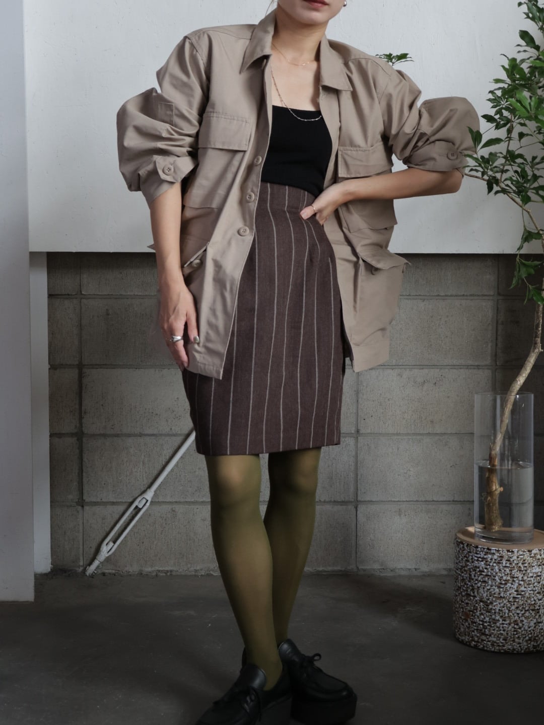 <vintage>brown stripe mini skirt