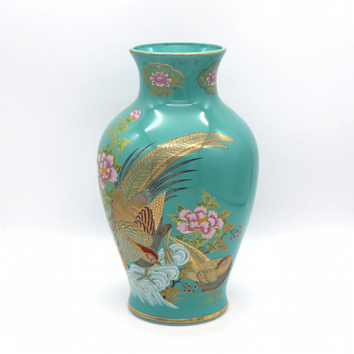 明陶窯・壺型花瓶・花器・花鳥絵・飾り壺・No.210320-13・梱包サイズ80 