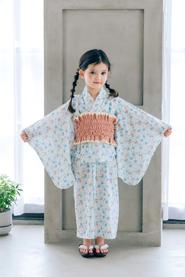 【3点set】YUKATA long dress〈blue flower〉