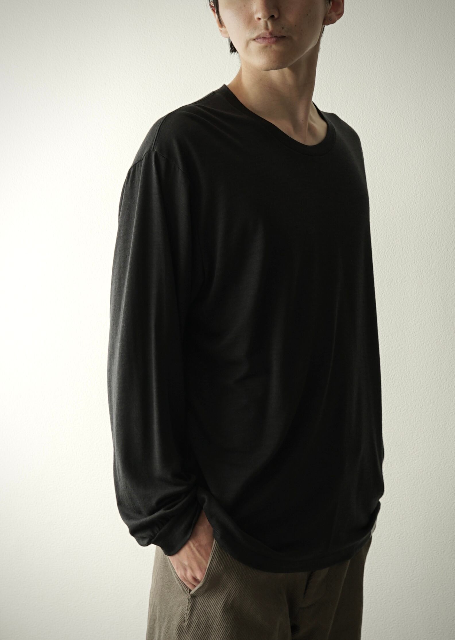 Super120s Washable Wool Jersey / L/S Tee (DARKNESS