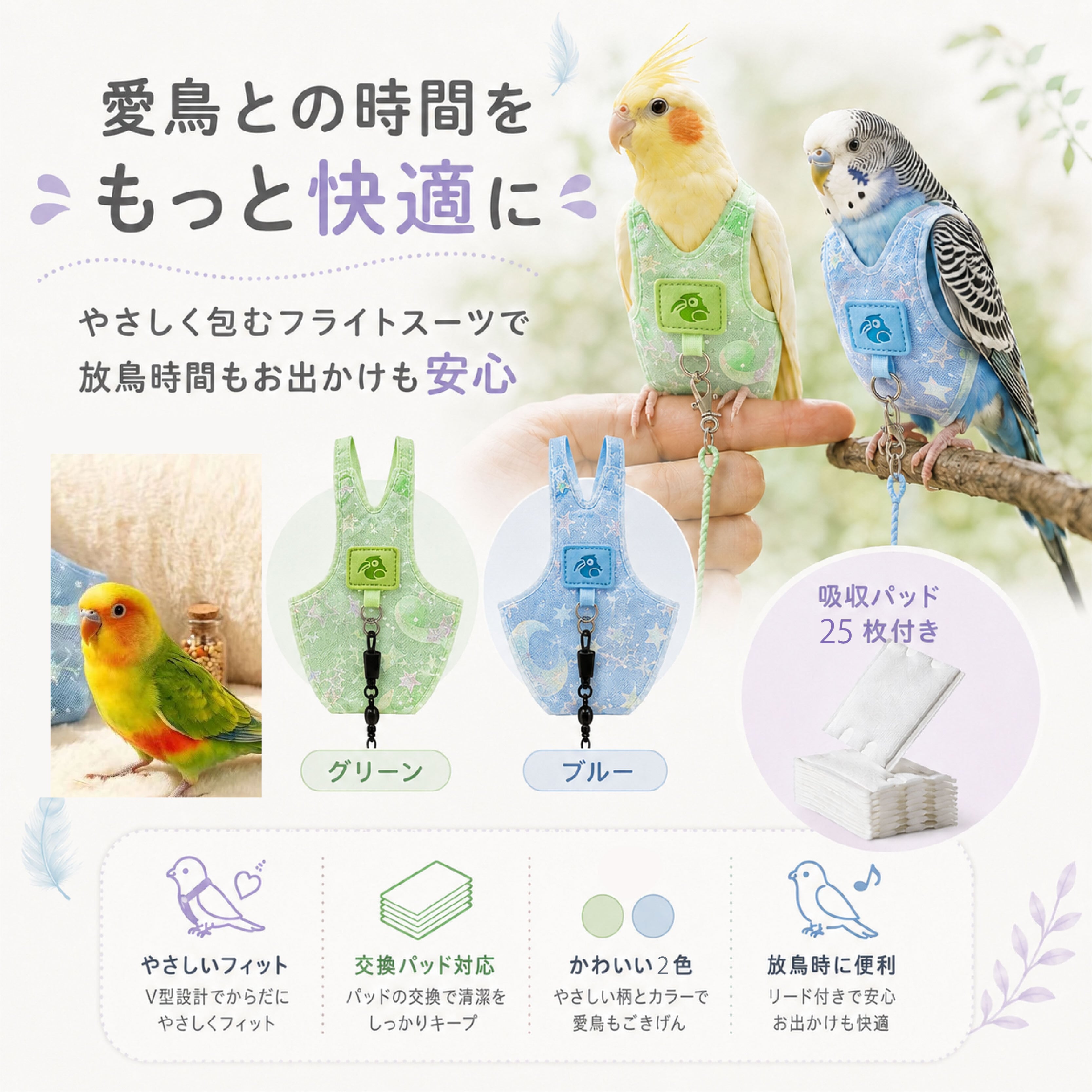 NY 789 . インコ用フライトスーツ 鳥用おむつ 小鳥用メッシュウェア