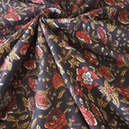 ブロックプリント生地【50cm単位】インド綿 花柄 黒×赤 #38210-BK1