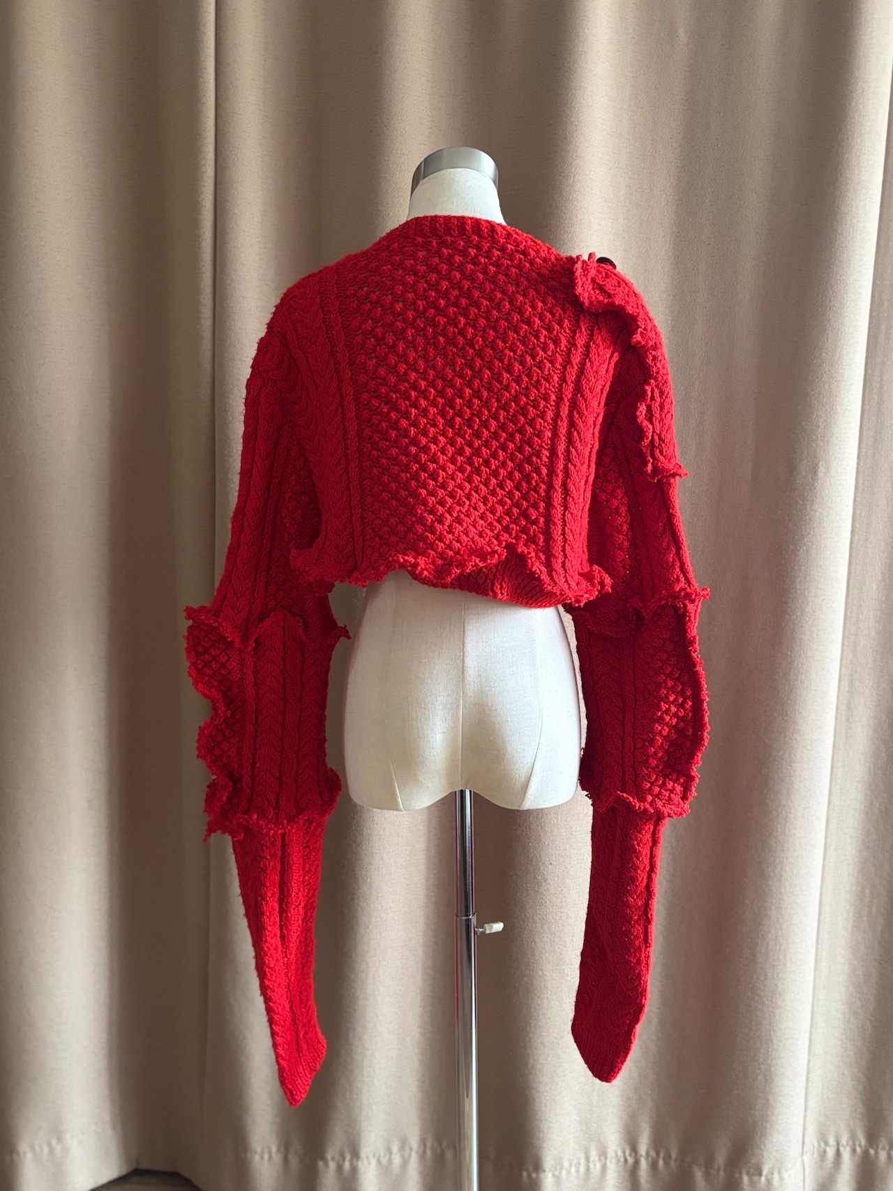 red color frill remake knit cardigan-5151-2