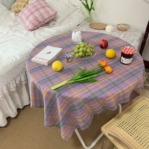 purple check tablecloth 2size / 韓国 チェック テーブルクロス