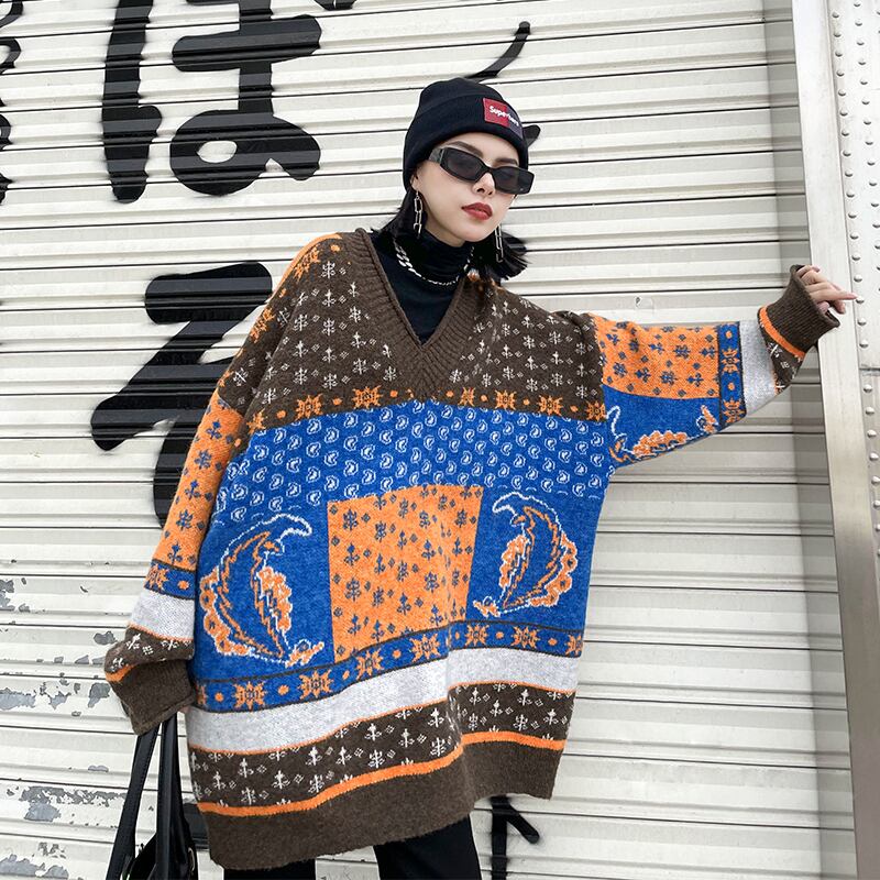 Vネックセーター ルーズウィンタースタンダード レトロ 冬物 ラブタオタオダレンハウス13125448164