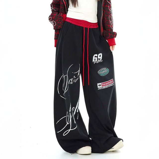 レーシングワッペンレタリングボリュームパンツ 2col   R02864