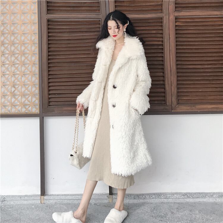 冬ゆったりする 厚いコート中・長セクション羊のカールコート