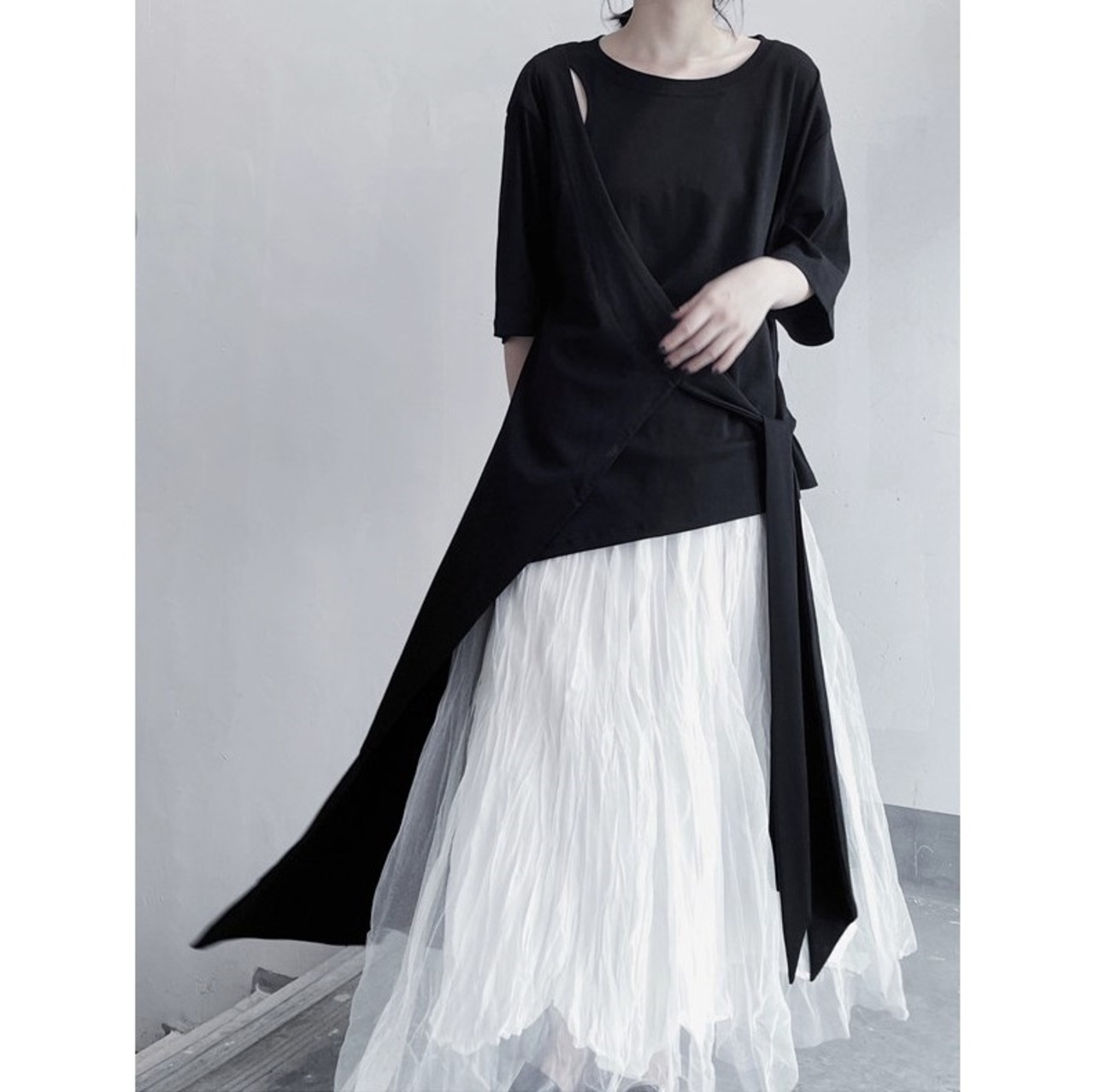 Fake Two Pieces Long Tops / フェイク ツー ピース ロング トップス シャツ