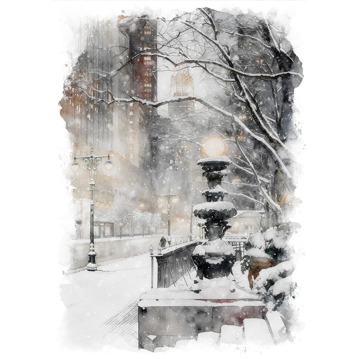 絵画 アメリカ 風景画(街並み) 冬 雪が降る ニューヨーク インテリア