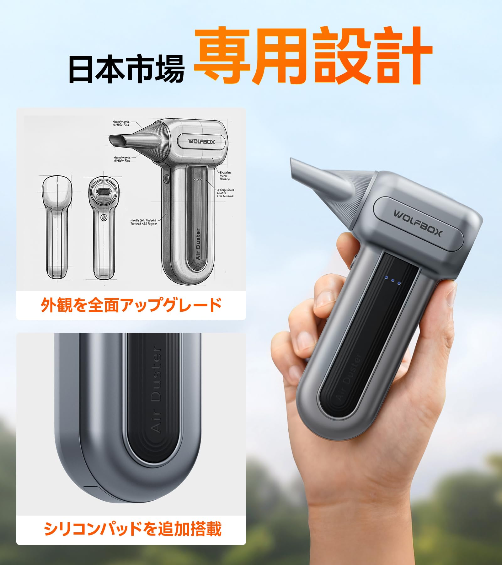 日本正規品&自信有りの2年間品質保証】WOLFBOX エアダスター 電動