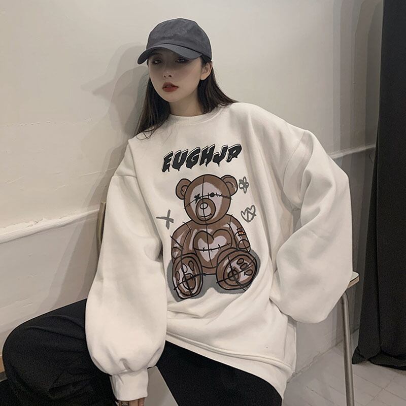 オータムウィンターセーター スタイルプリントルーズラウンドネック長袖スリーブトップス ロング かわいい 秋物 冬物 Oネック ケッペル74383326767