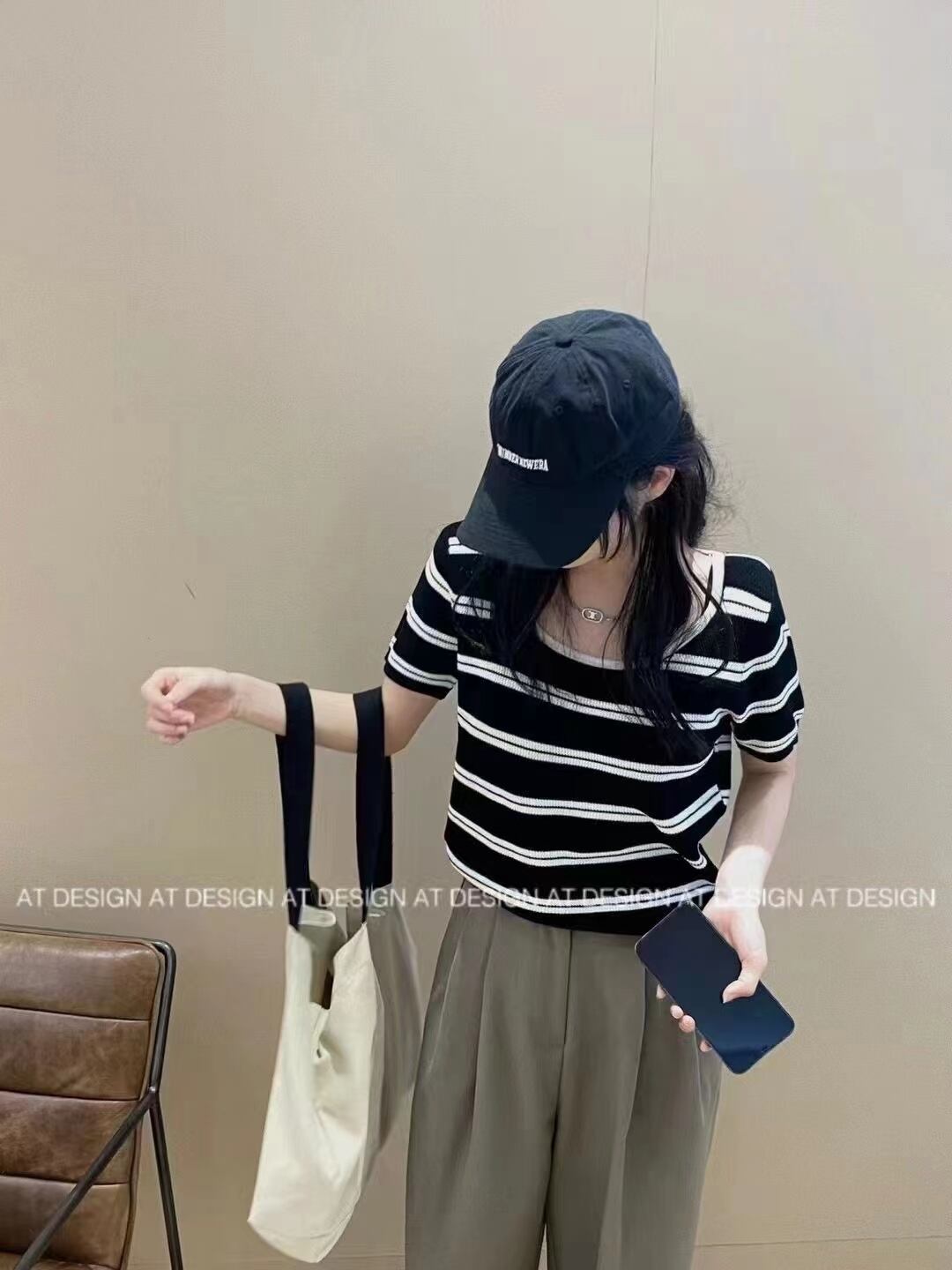 5部袖 ボーダーニット　AJ111-391