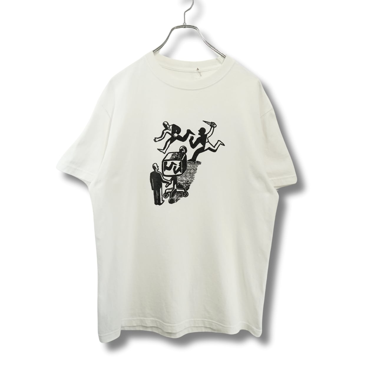 風刺グラフィックTシャツ テレビと暴力の図案 Lサイズ|NA301