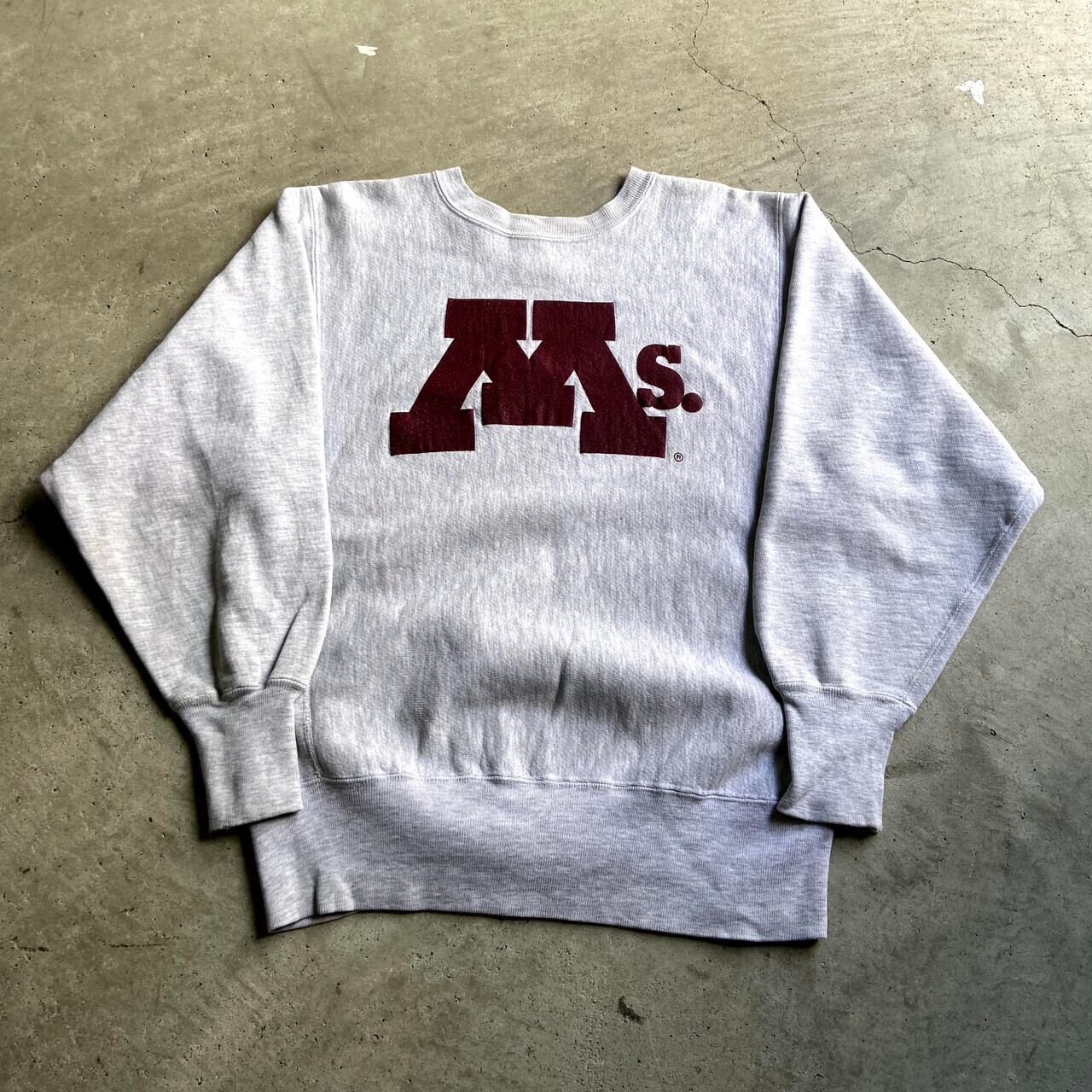 90年代 チャンピオン 刺繍タグ Ms. MINNESOTA カレッジロゴプリント リバースウィーブ メンズM 古着 USA製 Champion  REVERSE WEAVE 90S ビンテージ ヴィンテージ スウェット トレーナー ライトグレー 灰色【スウェット】【VTG】 | cave