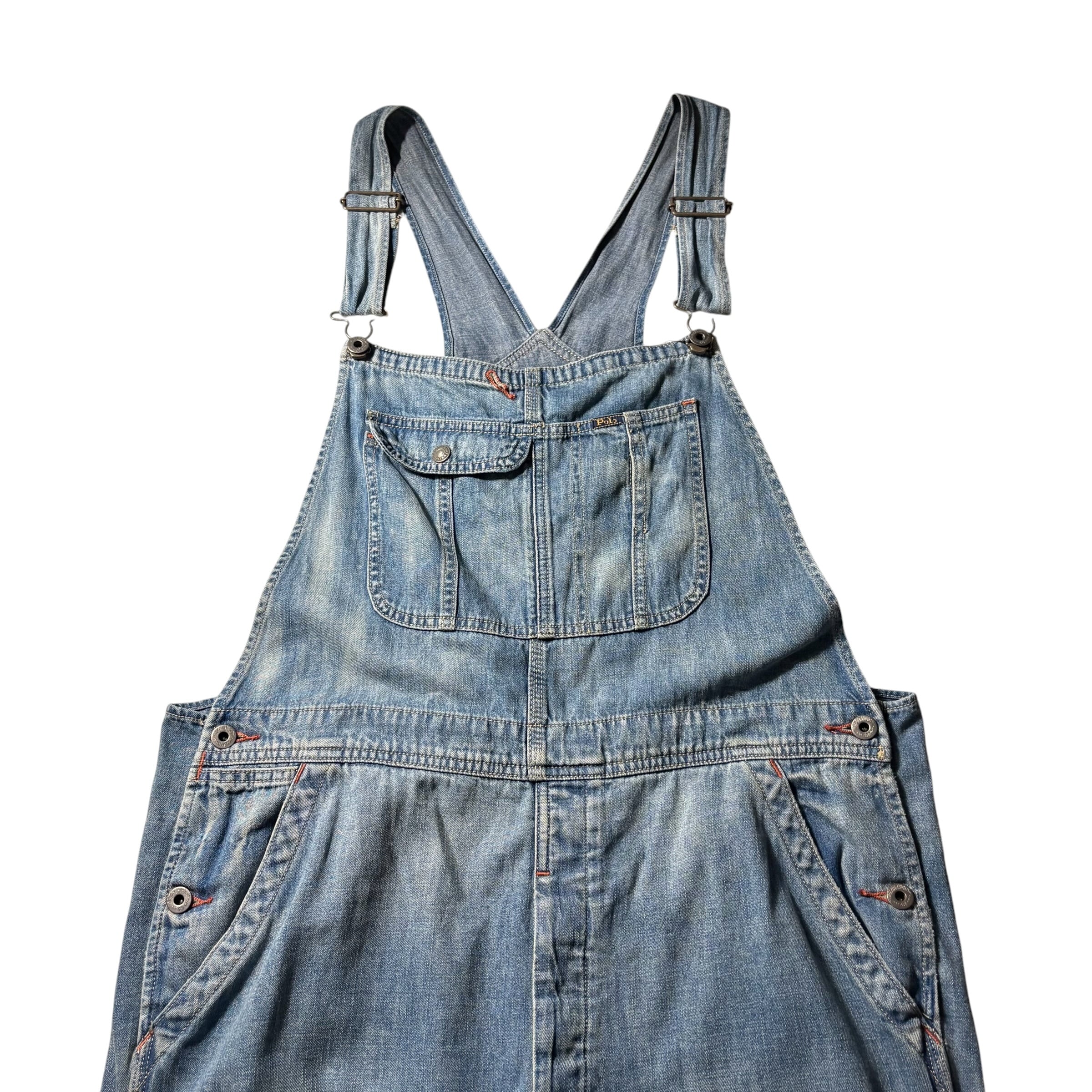 希少❗️POLO RALPH LAUREN オーバーオール　リペア加工　デニム　L POLO RALPH LAUREN repaired denim overalls | NOIR ONLINE