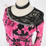 社交ダンス 衣装 スタンダード ドレス ワンピース パーティドレス Roger 黒 ピンク系 ブラック系 花柄 レース チョーカー 派手 ラインストーン 大人用 ふんわりスカート ショー衣装 メンズウェアとコーデ おしゃれ ストレッチ カジュアル おすすめ パフォーマンス 高品質 イベント用 ビッグフラワー デザイン重視 体型カバー パーティー用