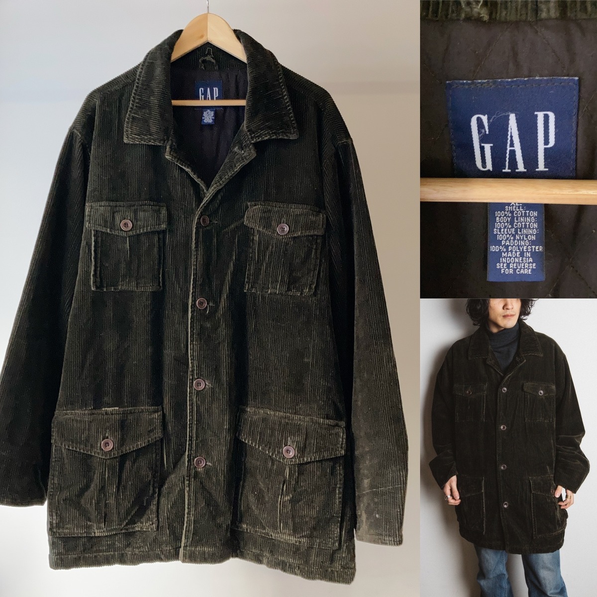 Old GAP 太畝コーデュロイ 4ポケットカバーオールジャケット ダーク 