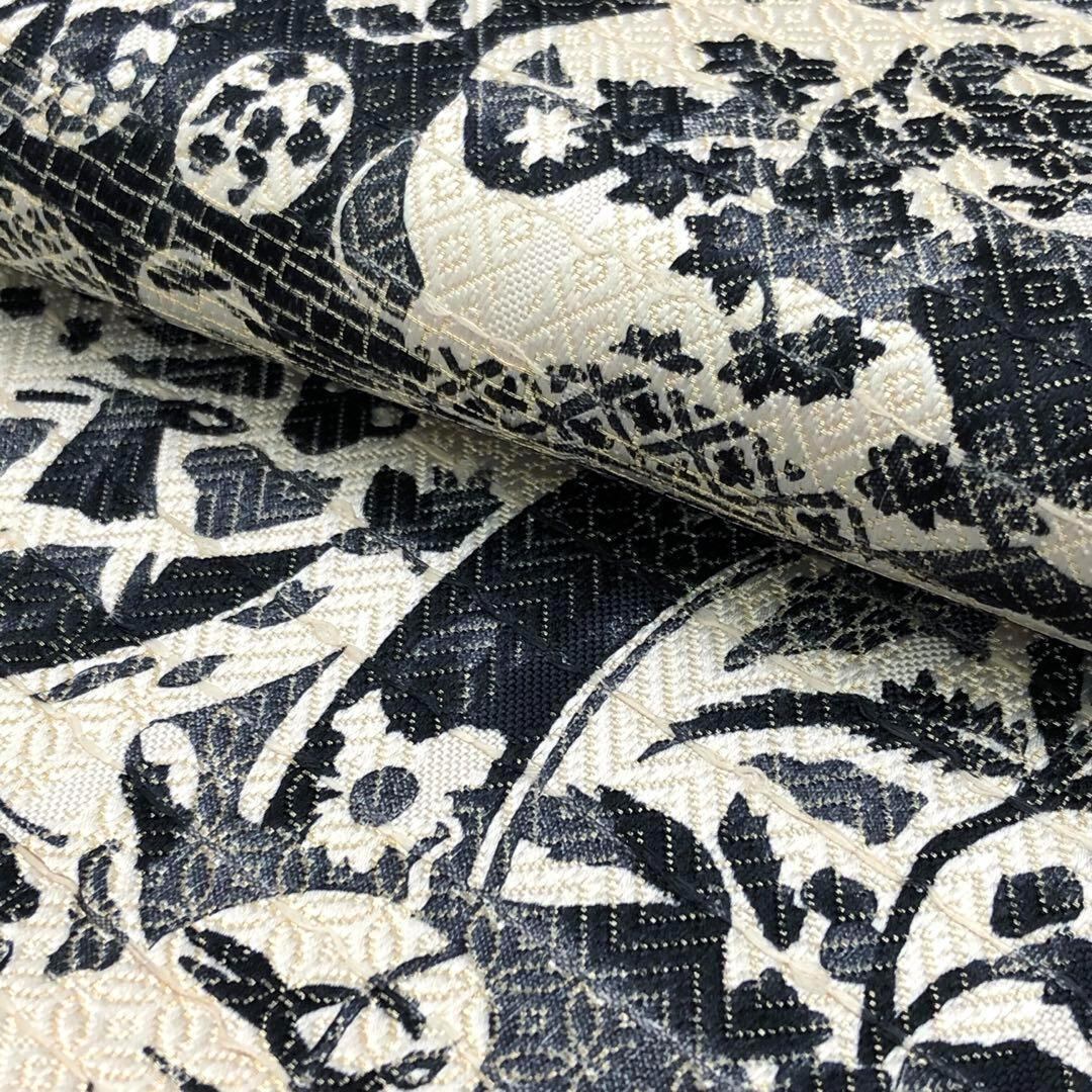 袋帯 リバーシブル 泥染 鳥花草模様 グラデーション 金通し O-3410  