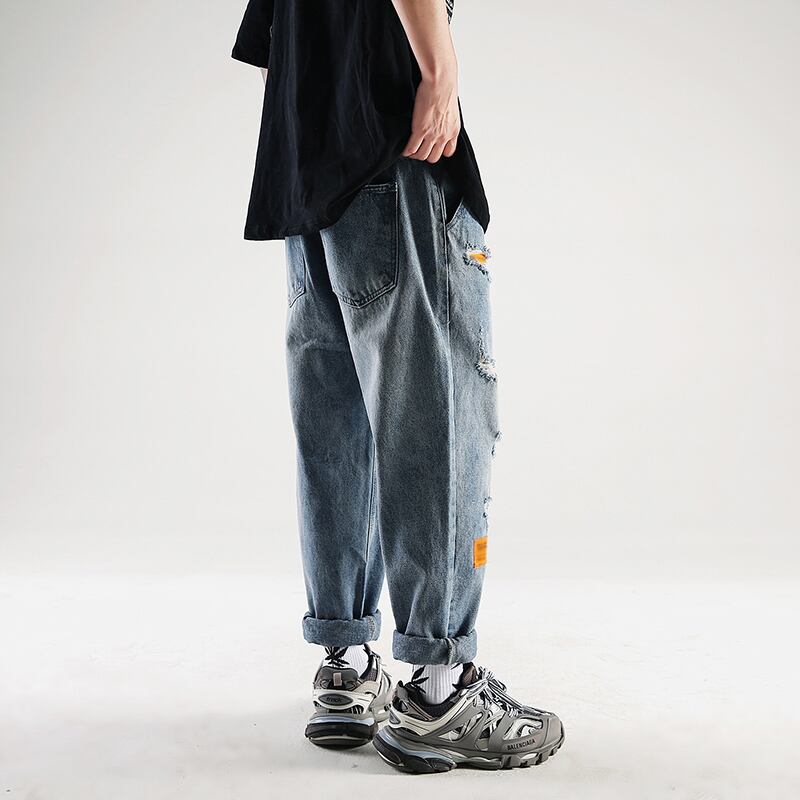 全1色 デニム パンツ ストレート カジュアル ダメージ おしゃれ