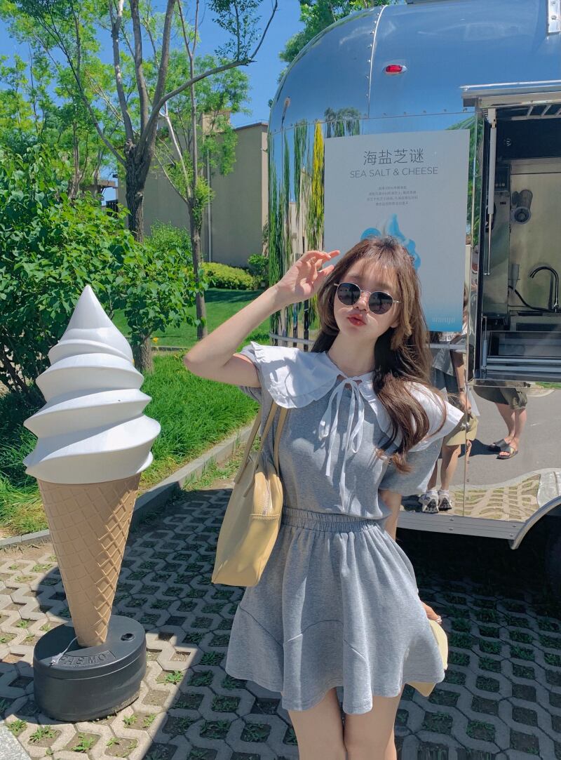 ブラックカラーサマートップス ショートスカート ツーピース セット 夏物 ブラックストロベリース92052128434