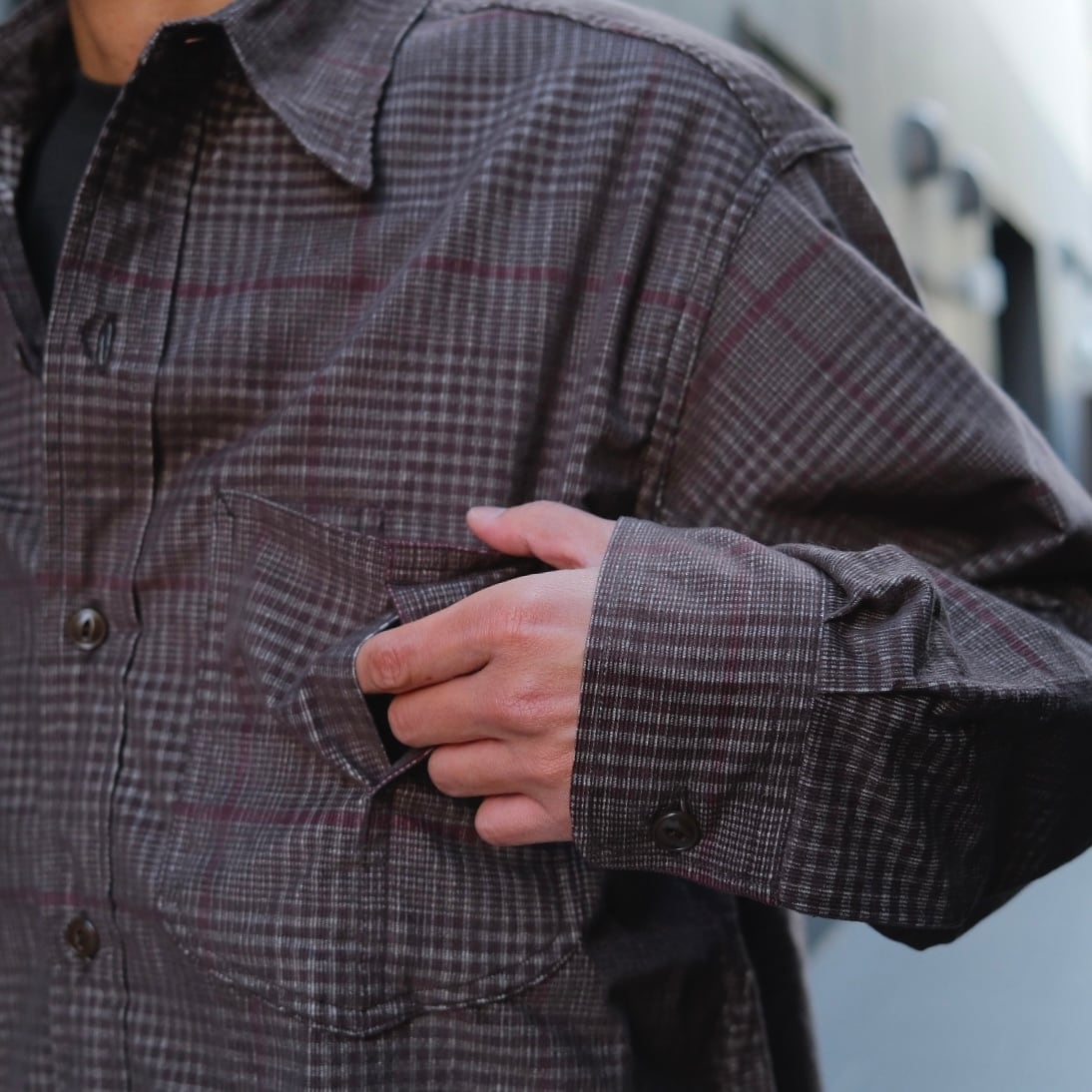 SASSAFRAS(ササフラス) / Diggin Shirt 21Wale Corduroy Check-Brown