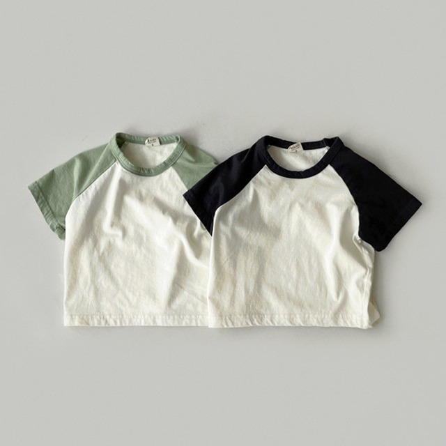 【BABY&KID】夏新作韓国風ミニマリズムバイカラーTシャツ