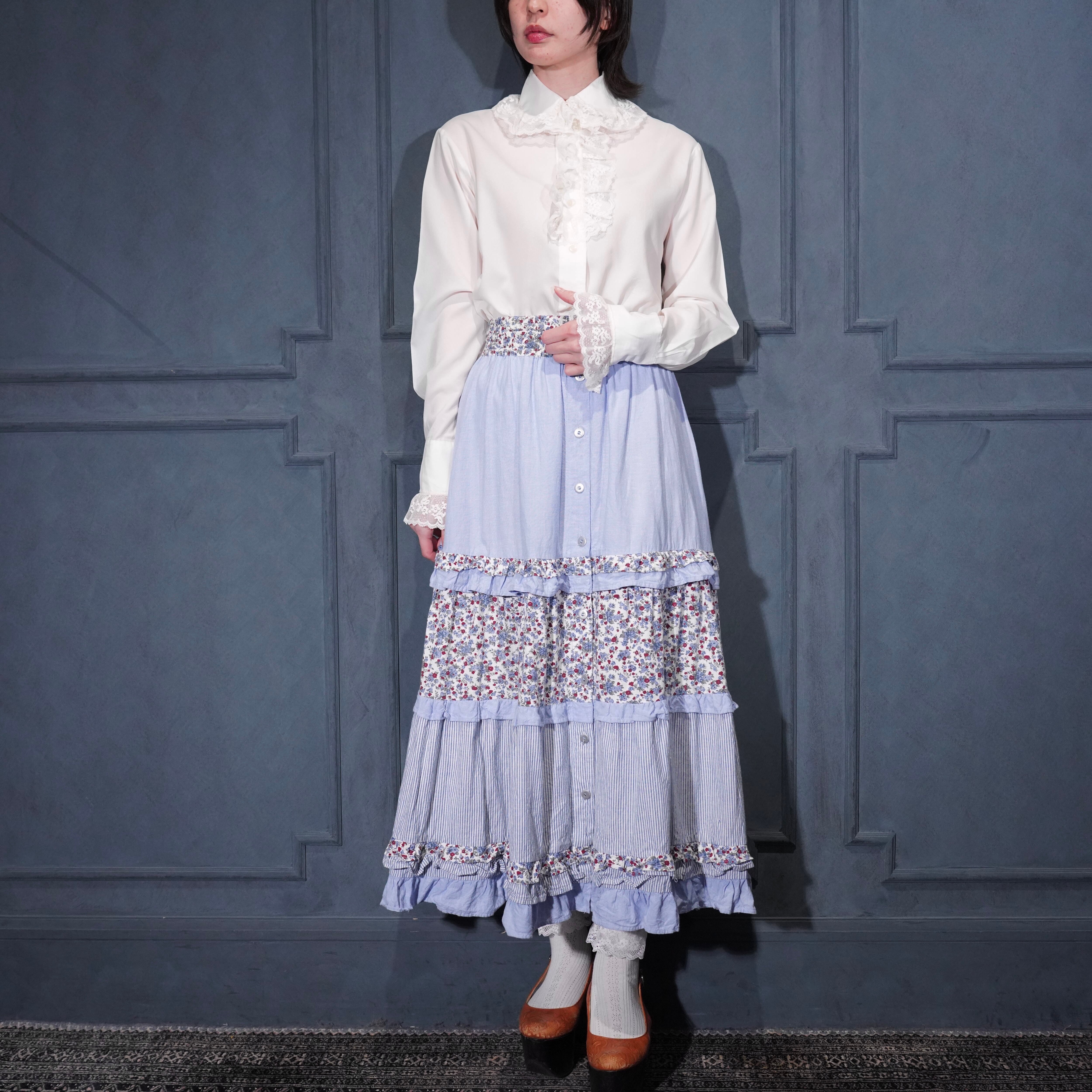 70's EU VINTAGE K-MART LACE FRILL DESIGN BLOUSE/70年代ヨーロッパ