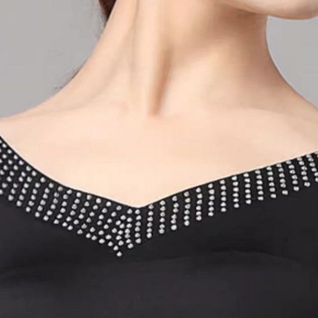 Vネックラインストーンデザイン スタンダードドレス, ds0090