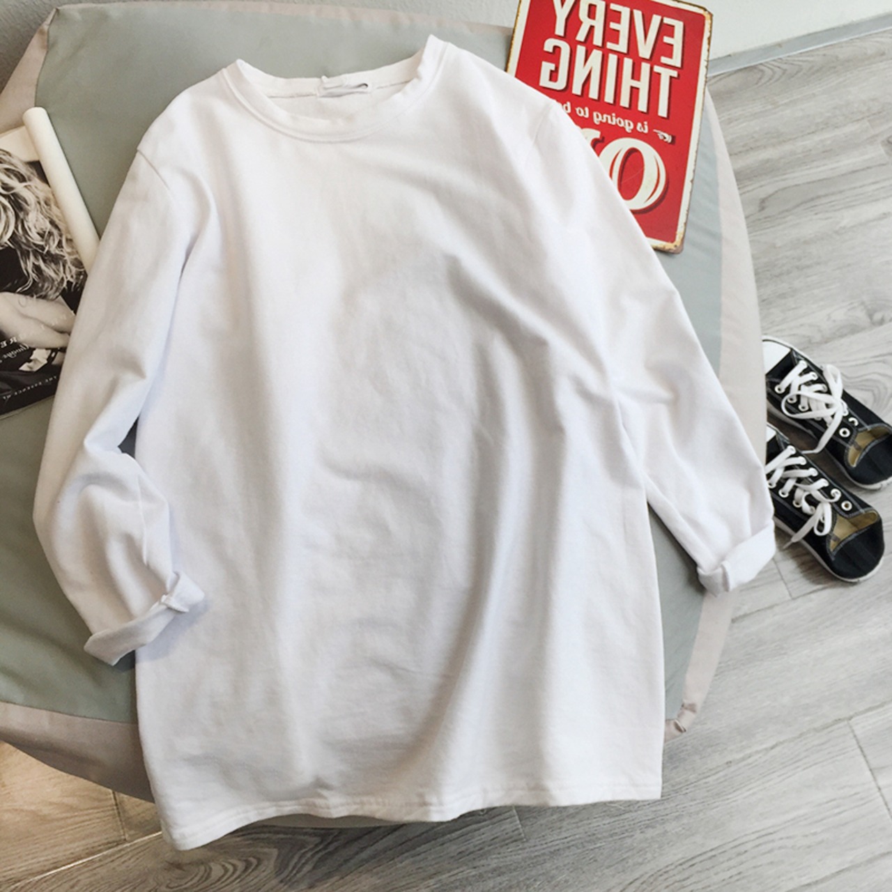 送料無料 原宿純綿ロング Tシャツ女性グラフィック刺繍シンプルな特大 