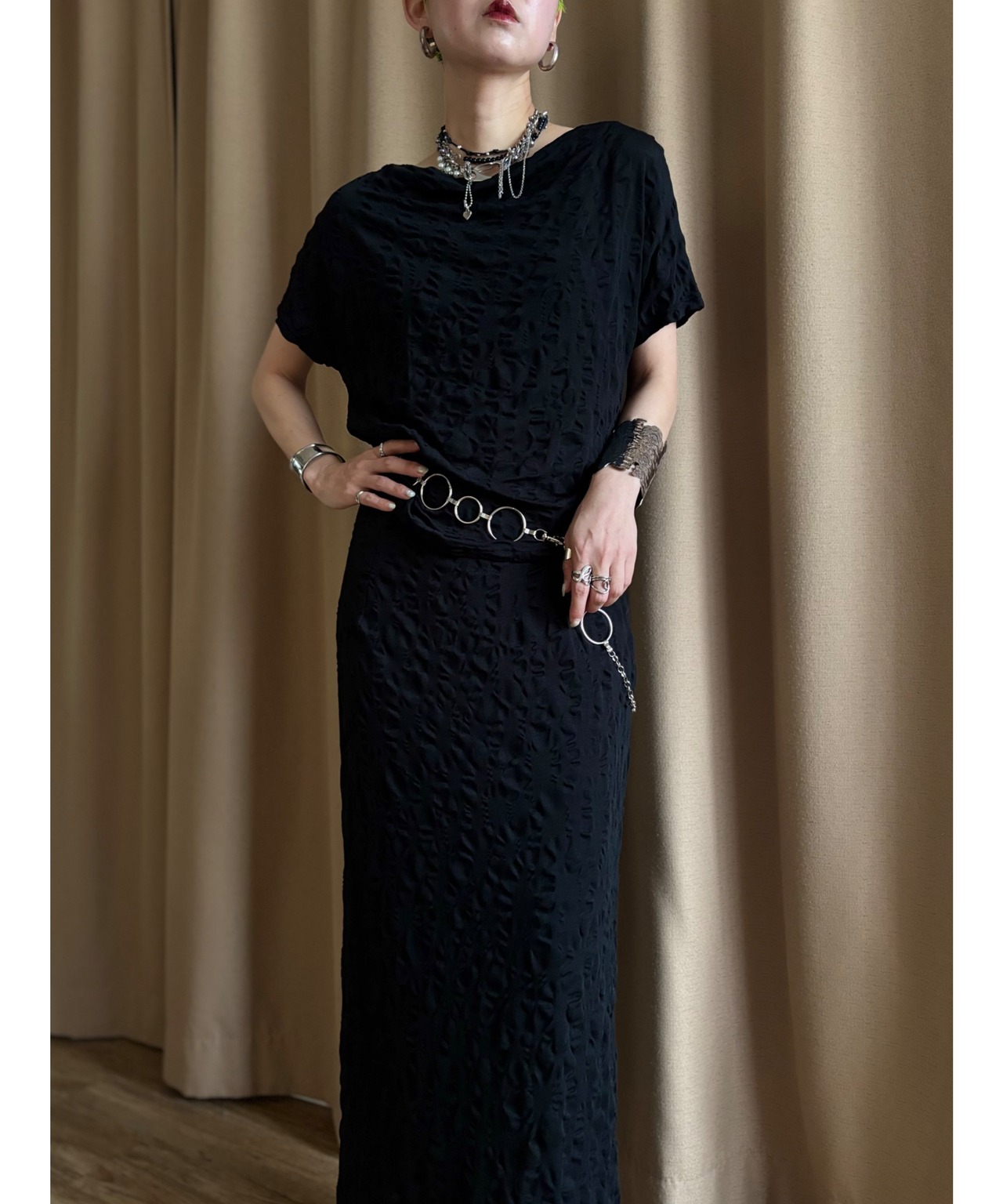 embossed design black stretch set up-4765-6