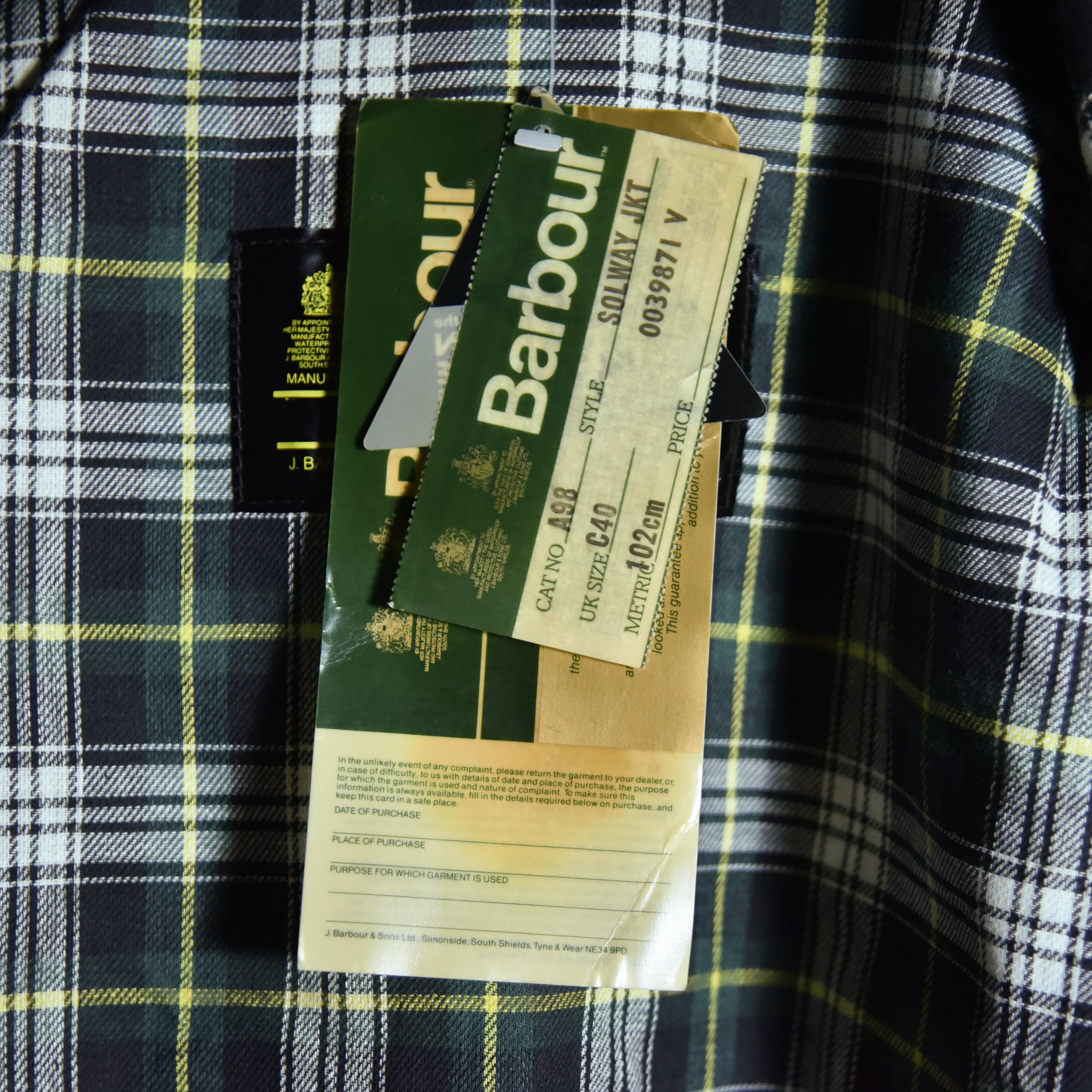 DEAD STOCK】80s Barbour SOLWAY ZIPPER Full Set バブアー ソルウェイ