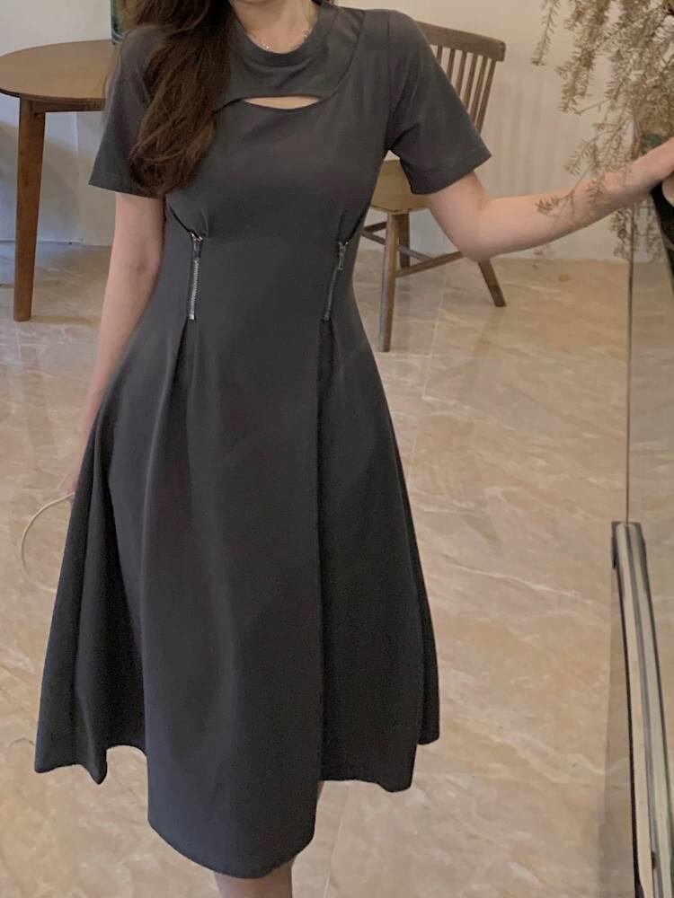 選べる着丈 シンプルふんわりワンピース 無地 カジュアル 大きいサイズ 韓国 CH8552