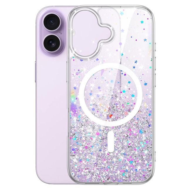 JETech iPhone 17用 マグネットグリッターケース (パープル)