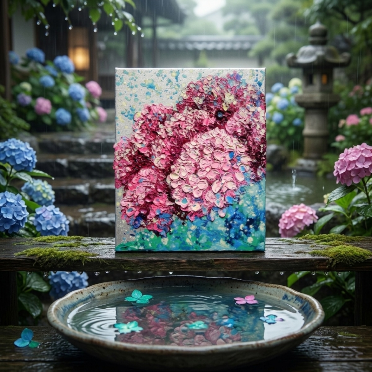 油絵 原画】紫陽花、雨上がりのプレリュード｜絵画 アートパネル