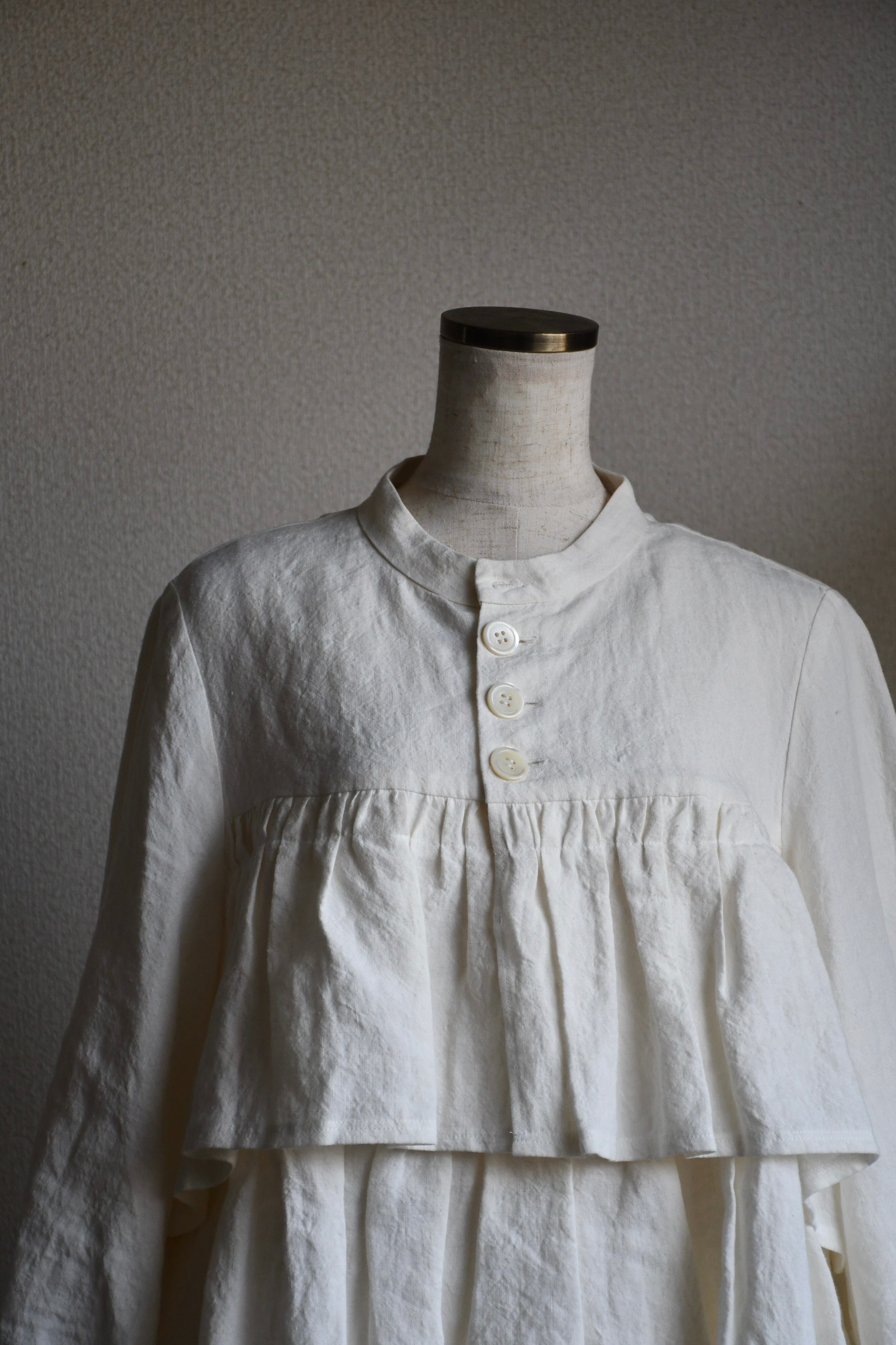 Linen frill short bolero Col:White