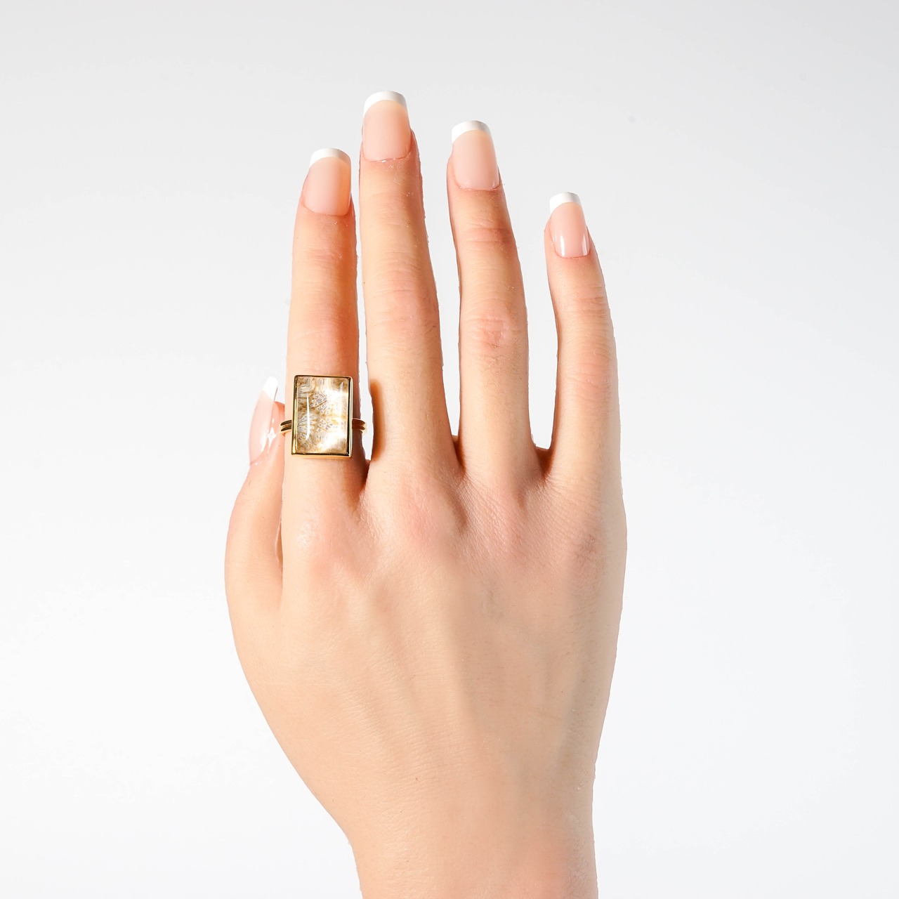 【free size】コーラルアゲート x ルチルクォーツ リング（No.21)