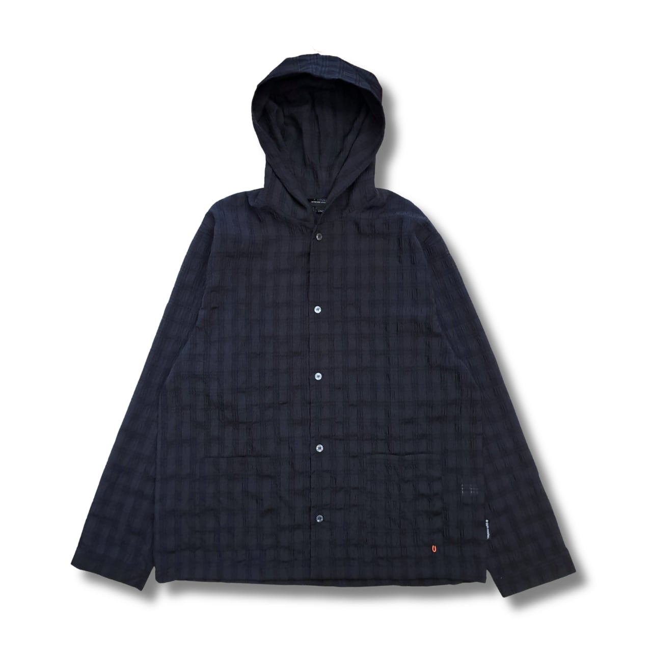 gym master - シアサッカーチェックフードシャツ (black)