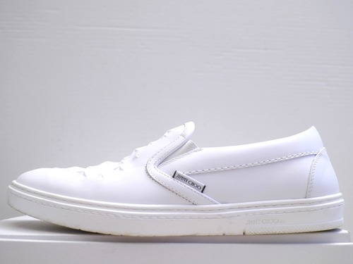 美品11万◆JIMMY CHOO ジミーチュウ GROVE メンズ ☆エンボス加工 レザー スリッポン スニーカー 41 白◆ 使い回しにも便利な定番カラー♪