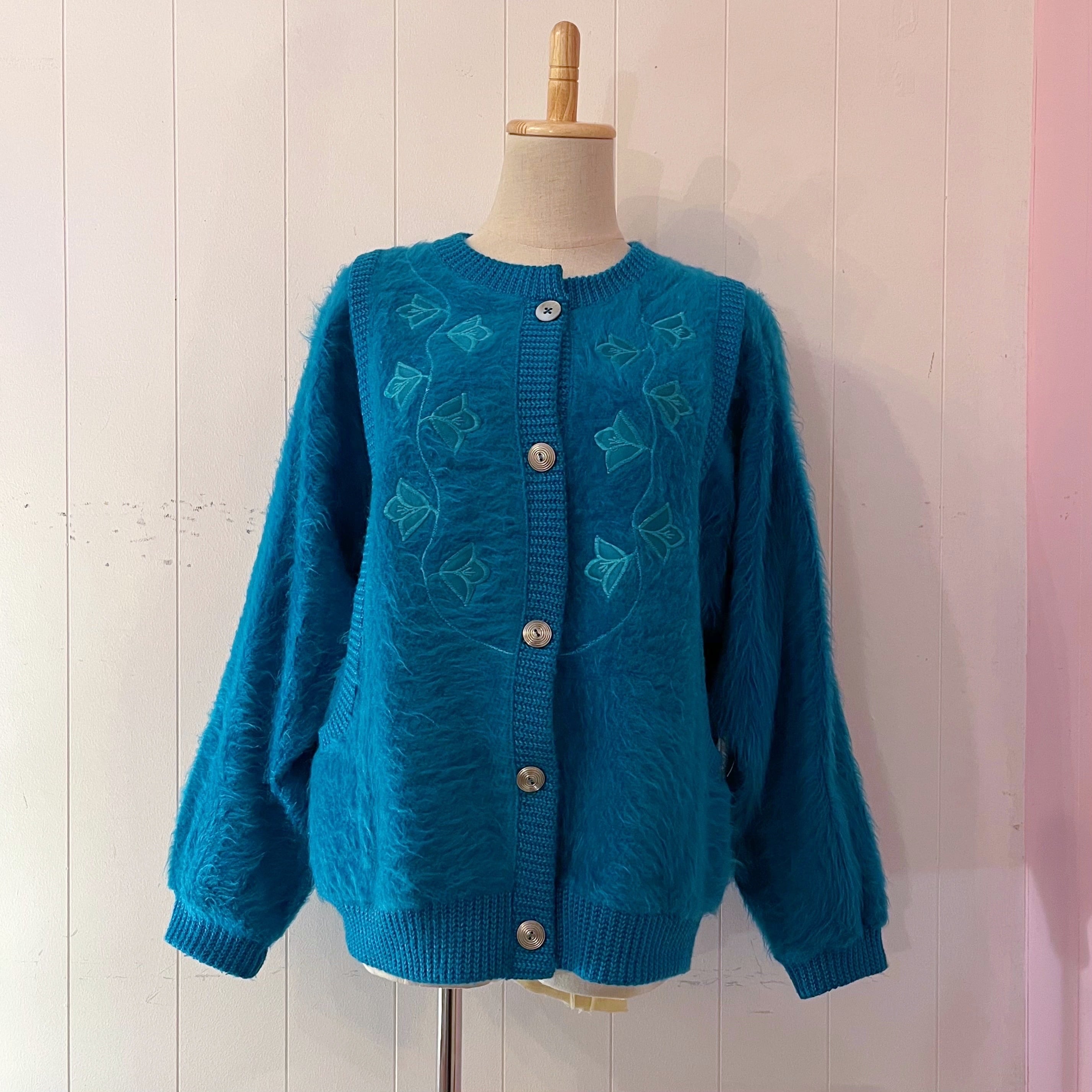 peacock green shaggy knit cardigan