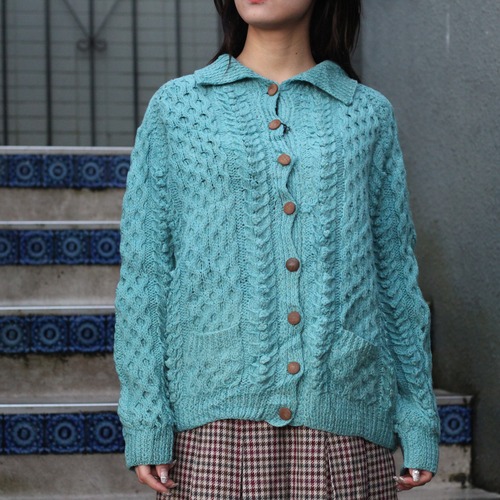 EU VINTAGE ARAN SWEATERS CABLE DESIGN WOOL CARDIGAN/ヨーロッパ古着ケーブルデザインウールカーディガン