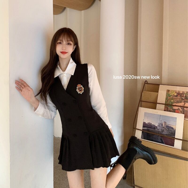 スタイルウエスタンスタイルスーツ女性2020年秋新作小柄男性年齢削減ドレス長袖シャツツーピーススーツ ブラックストロベリース35486449865