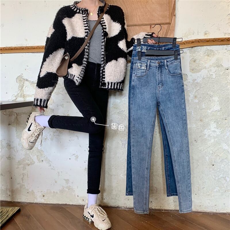 オータムウィンターパンツ ハイウェストジーンズ スリム 秋物 冬物 YY-ファッション78987291804