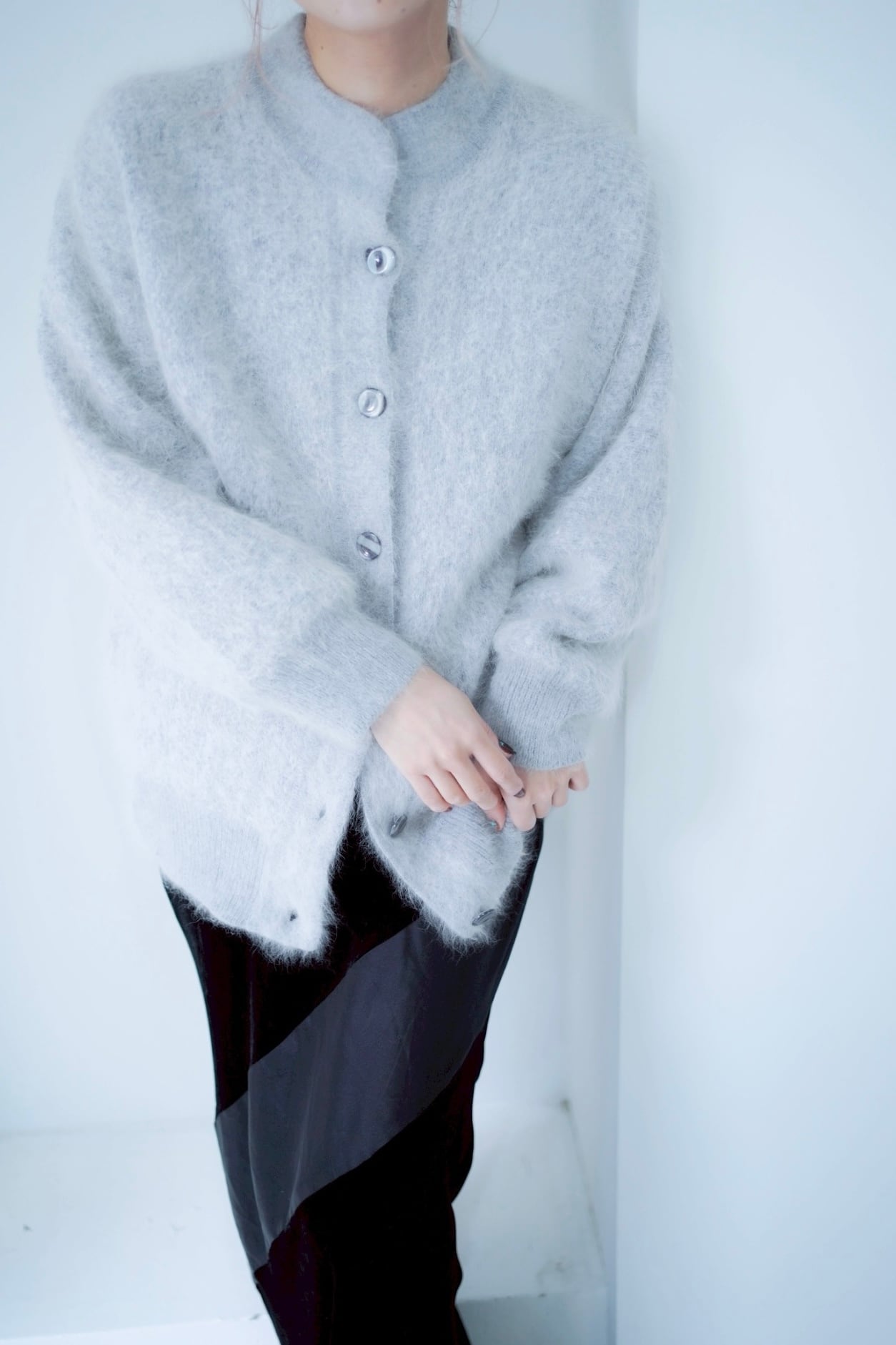 angora light gray knit cardigan
