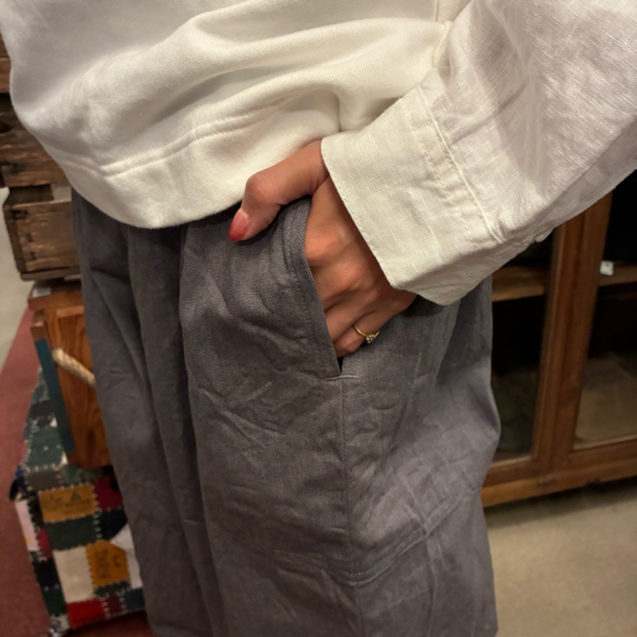 homspun 10oz Denim Gathered Pants　ホームスパン　10オンスデニムギャザーパンツ　グレー　イージーパンツ　ワイドパンツ　厚手デニム