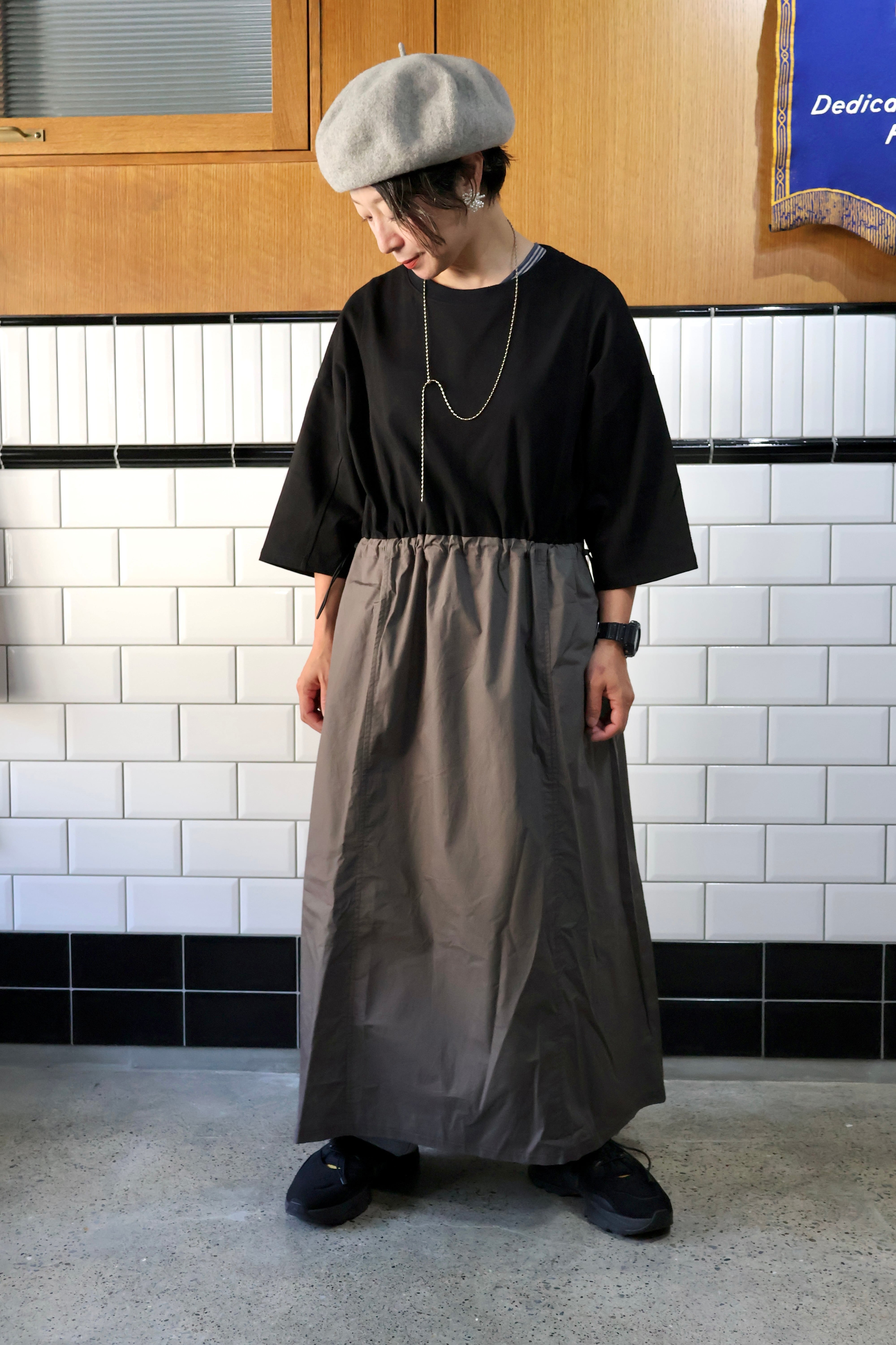 布帛コンビワンピース6分袖【12505-249-10】2025SS