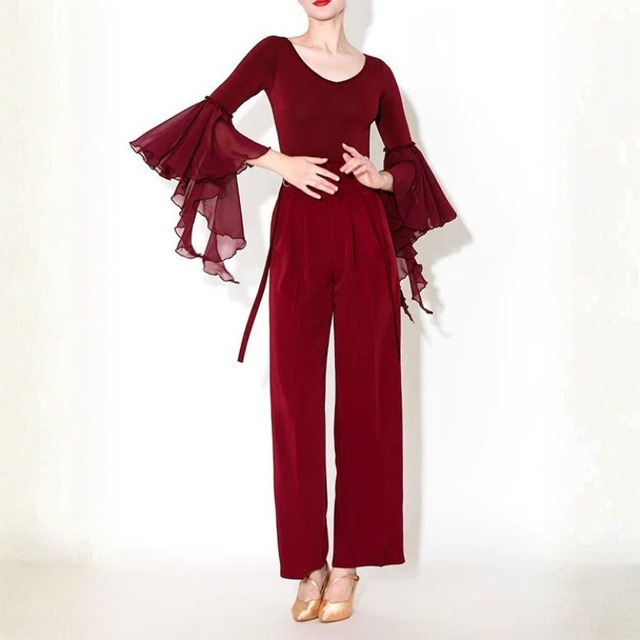 フレアスリーブ Vネック タイト レオタード トップス 2col D00581