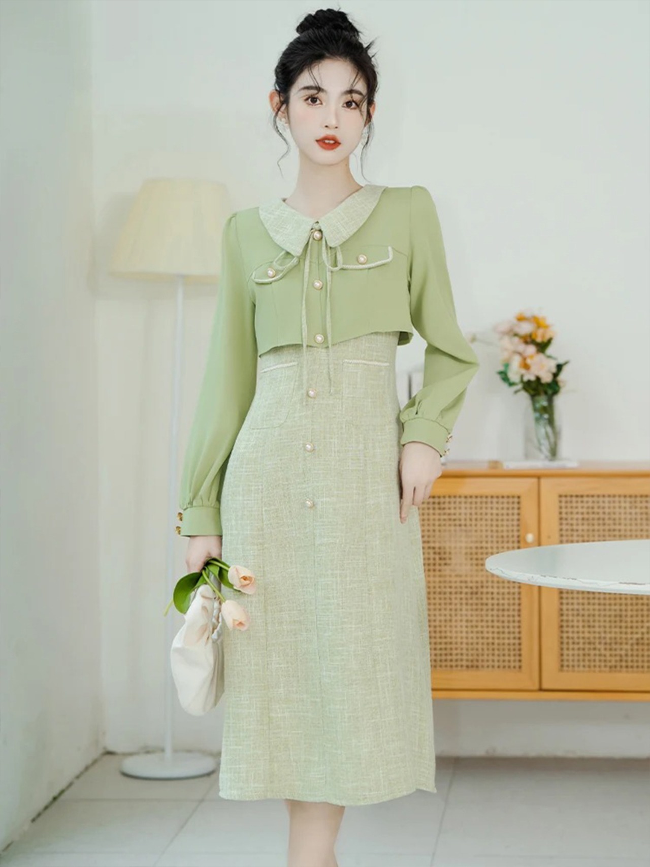 【0178】Fake Layered Formal Long Sleeve Dress