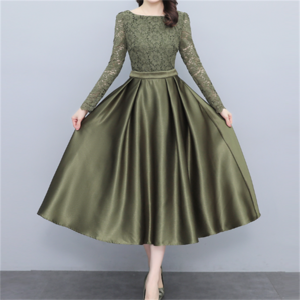 【送料無料】ロングドレス 2色 花柄 秋透け感 レース ミモレ丈 異素材切り替え エレガント系 バックファスナー 大人可愛い 体系カバー こなれ感 光沢感 くすみカラー 体系カバー Aライン フレア レディースファッション 可愛い 30代 40代 大きめ ゆったり ラージサイズ プラスサイズ  パーティ 結婚式 お呼ばれ 二次会